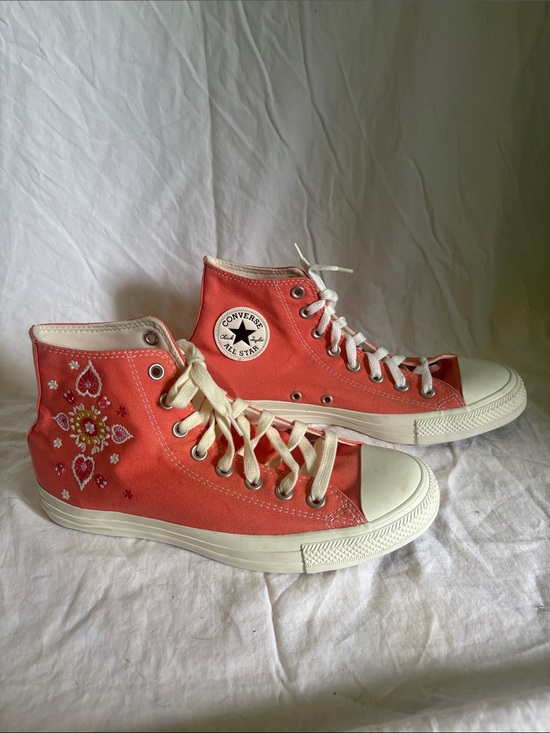 Converse Shoes - Converse High Top Sneakers in Coral with Embroidered Floral Detail